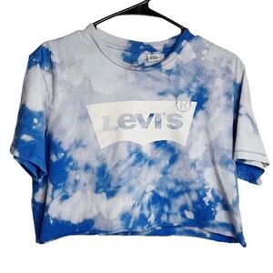 Levi's Tie Dye Raw Edge Short Sleeve Crop Top Blue Size Medium